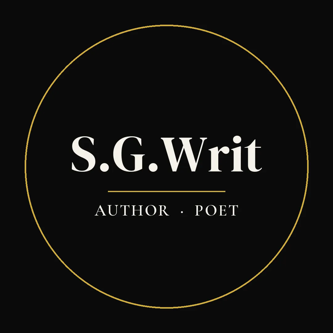 S.G.Writ logo: the name S.G.Writ over a gold line and the words Author · Poet, inside a thin gold circle on black.